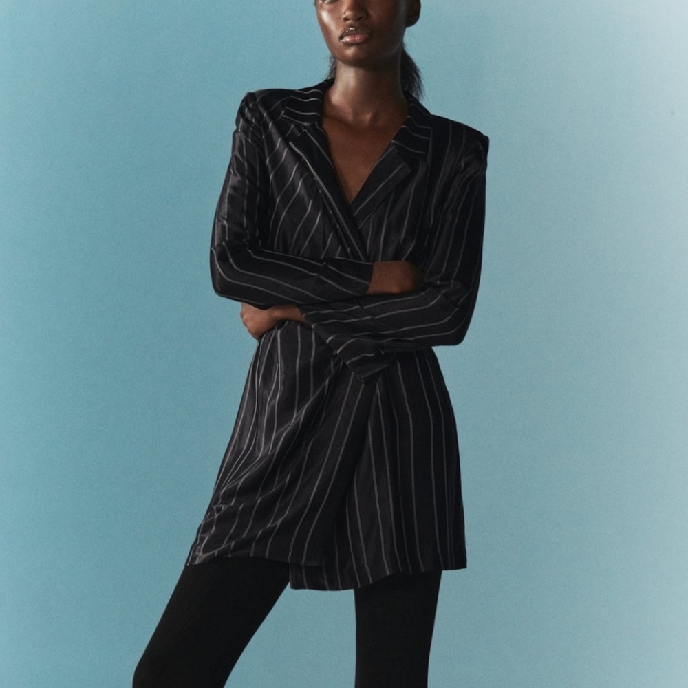 BLACK SATIN  Striped blazer dress special edition ZARA ,sizeM,NEW ,NWT